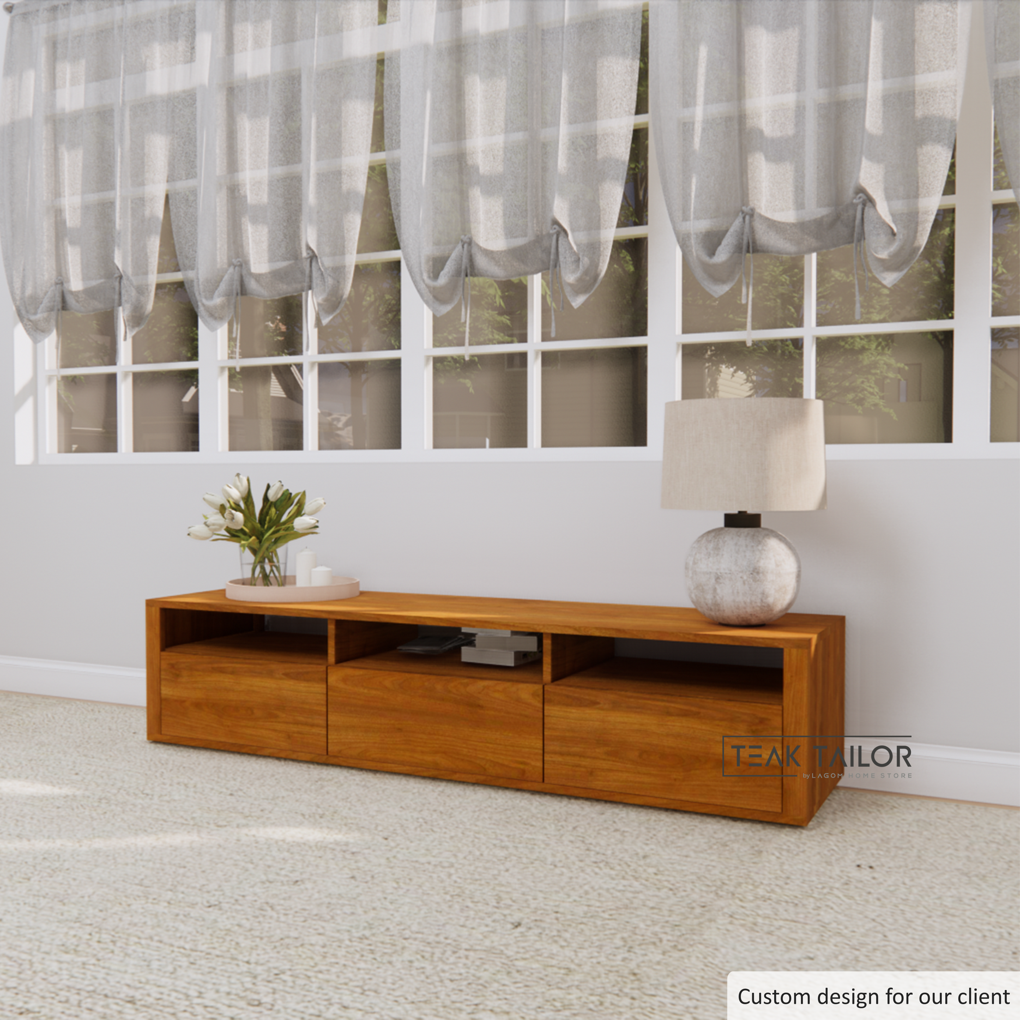 180 cm Solid Teak Wood TV Stand
