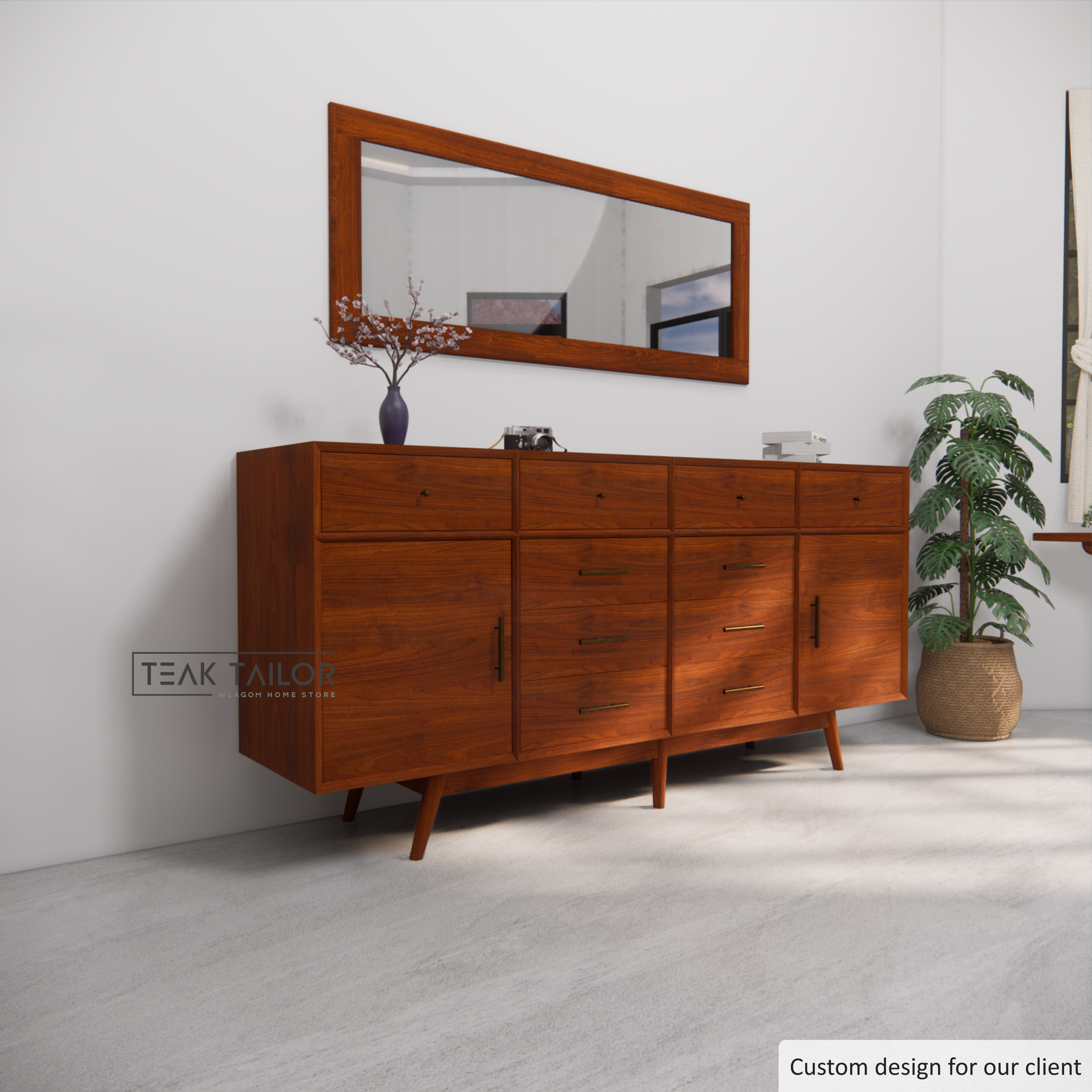 Large Teak Buffet with 10 Drawers & 2 Doors