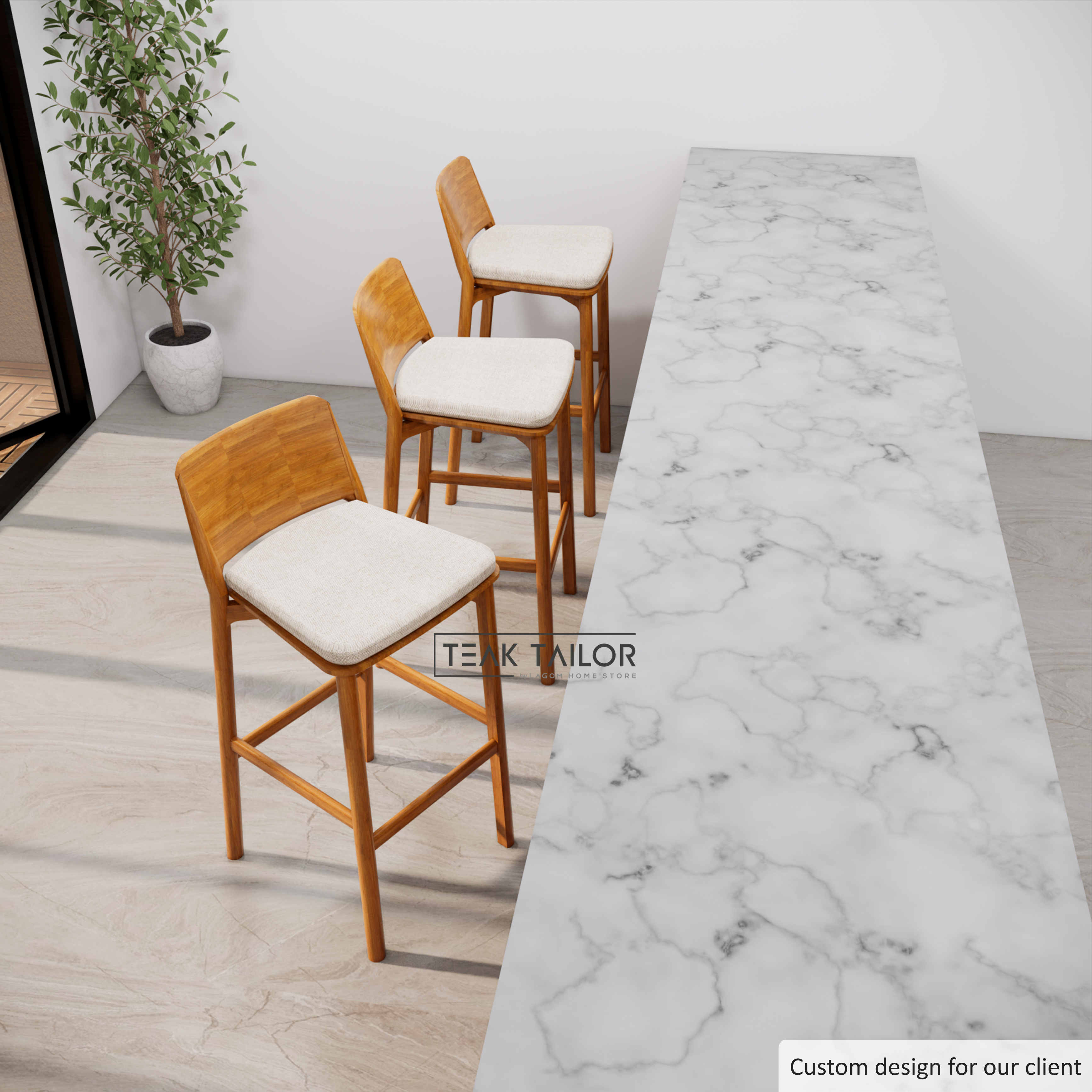 Spectator Bar Stool with Solid Teak Wood & Premium Cushion