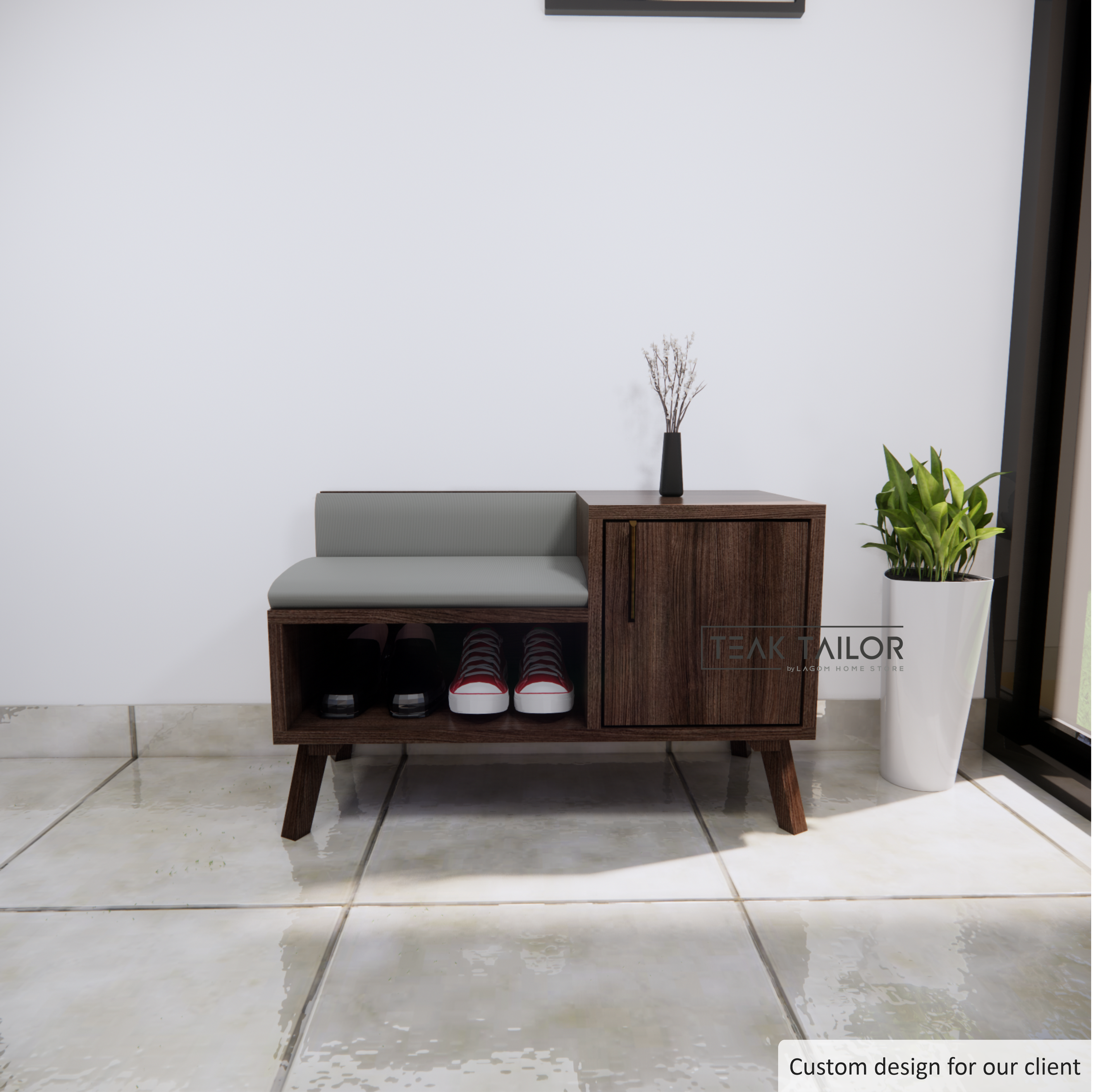 Teak Wood Shoe Rack with Bench