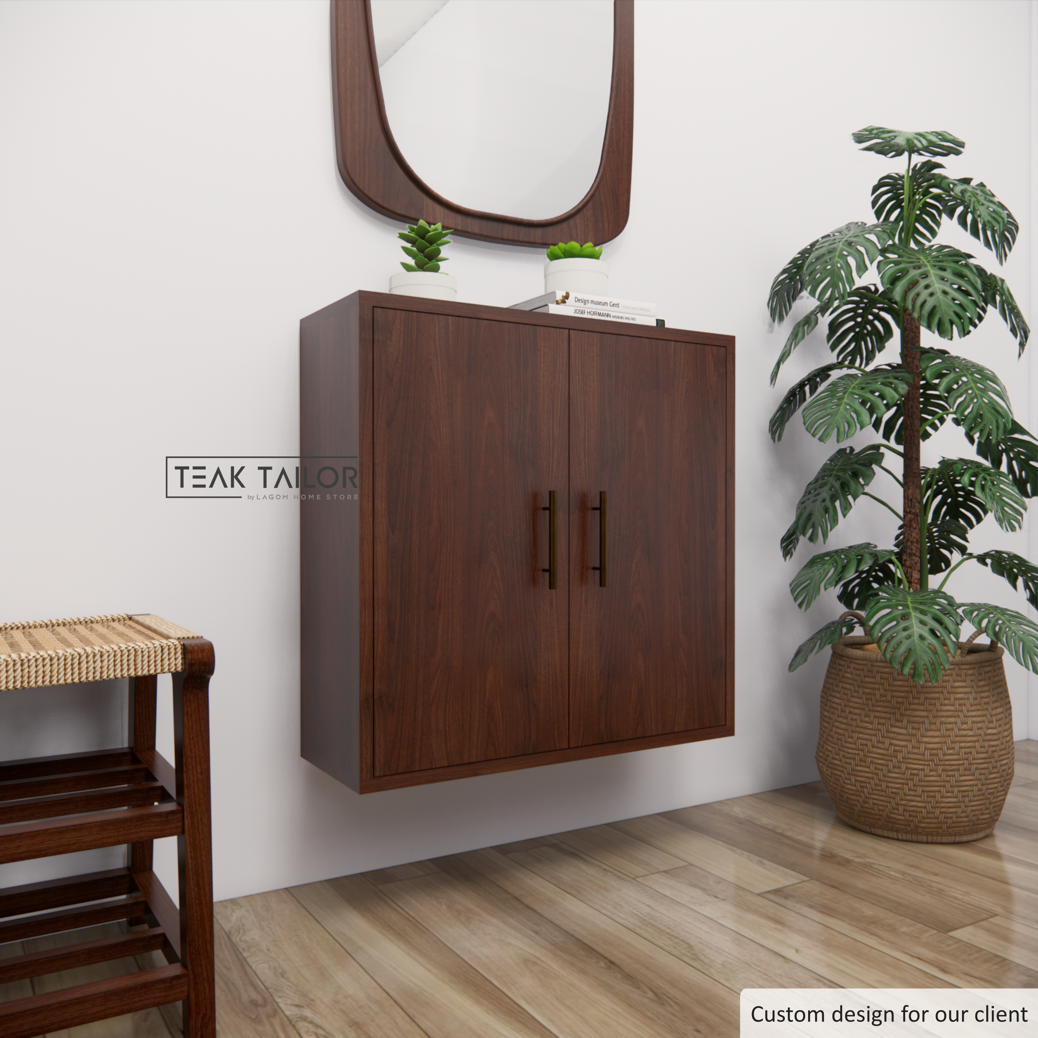 Wall-Mounted Teak Wood Cabinet with 2 Doors
