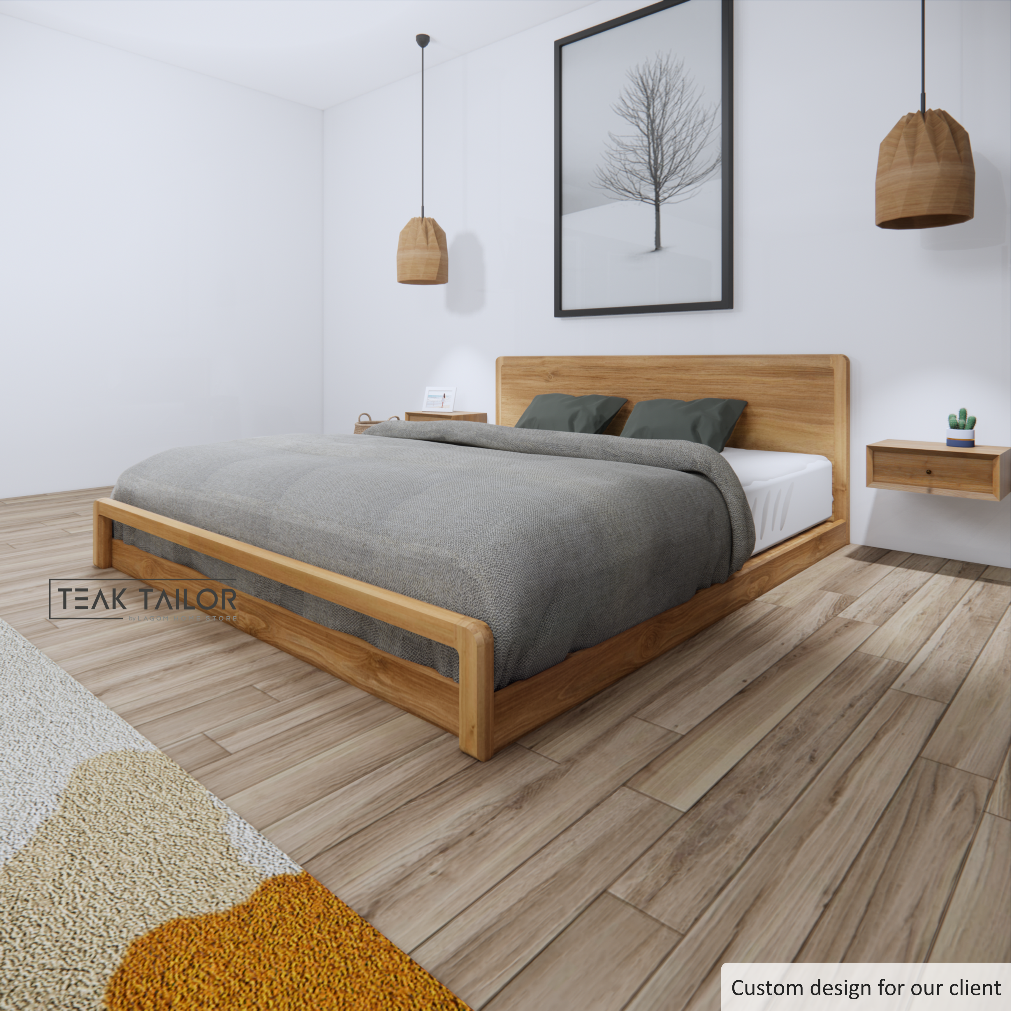 Exclusive Teak Wood Floor Bed Frame