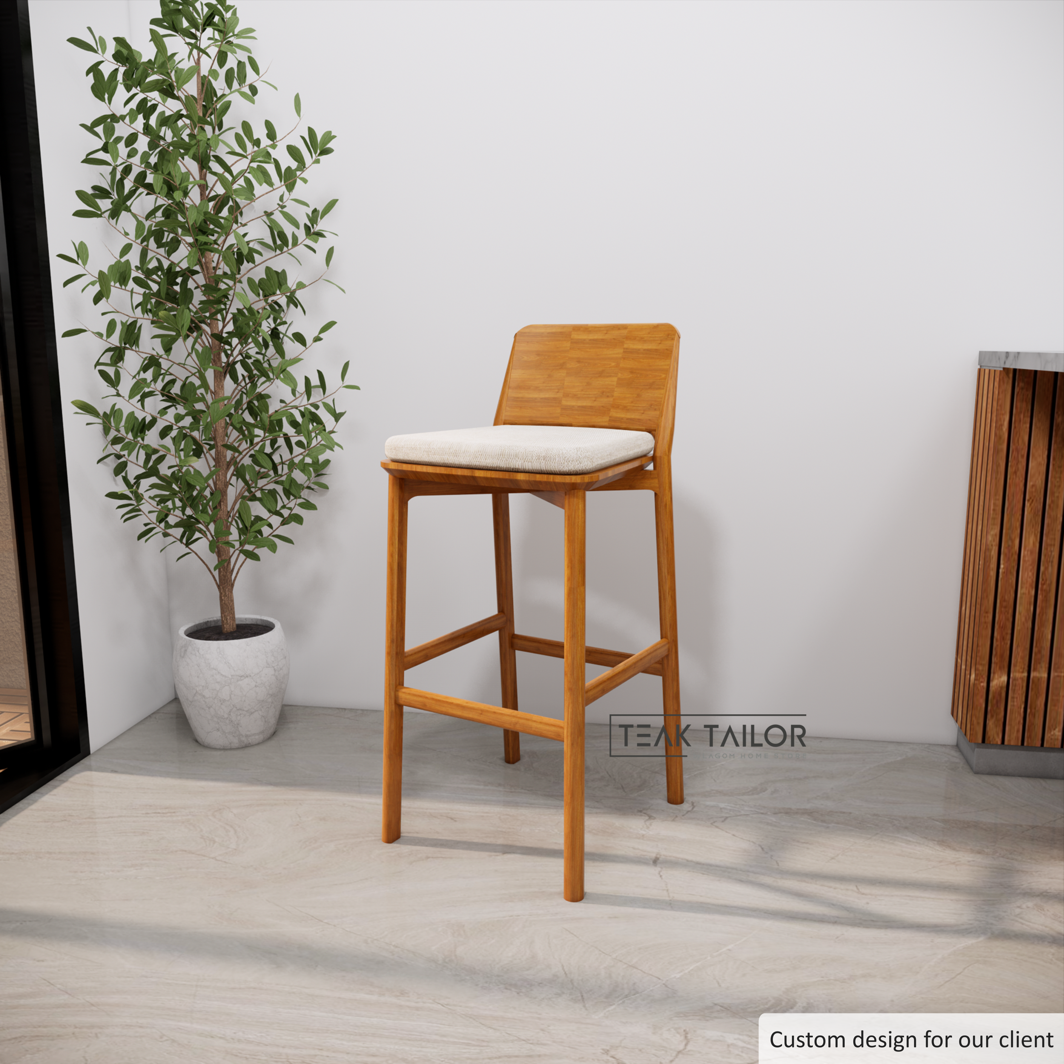 Spectator Bar Stool with Solid Teak Wood & Premium Cushion