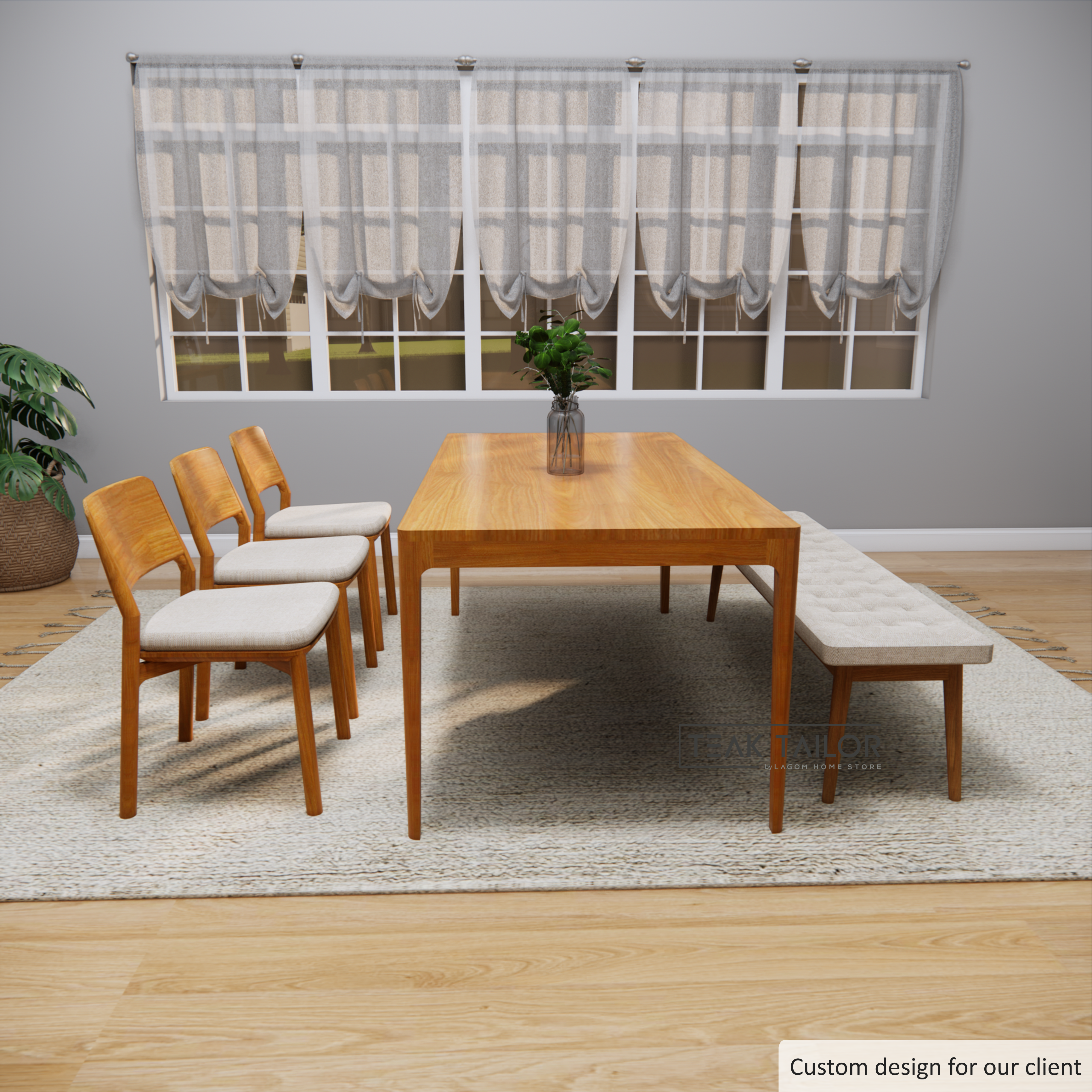 Teak Wood Dining Set with 3 Chairs & 1 Bench