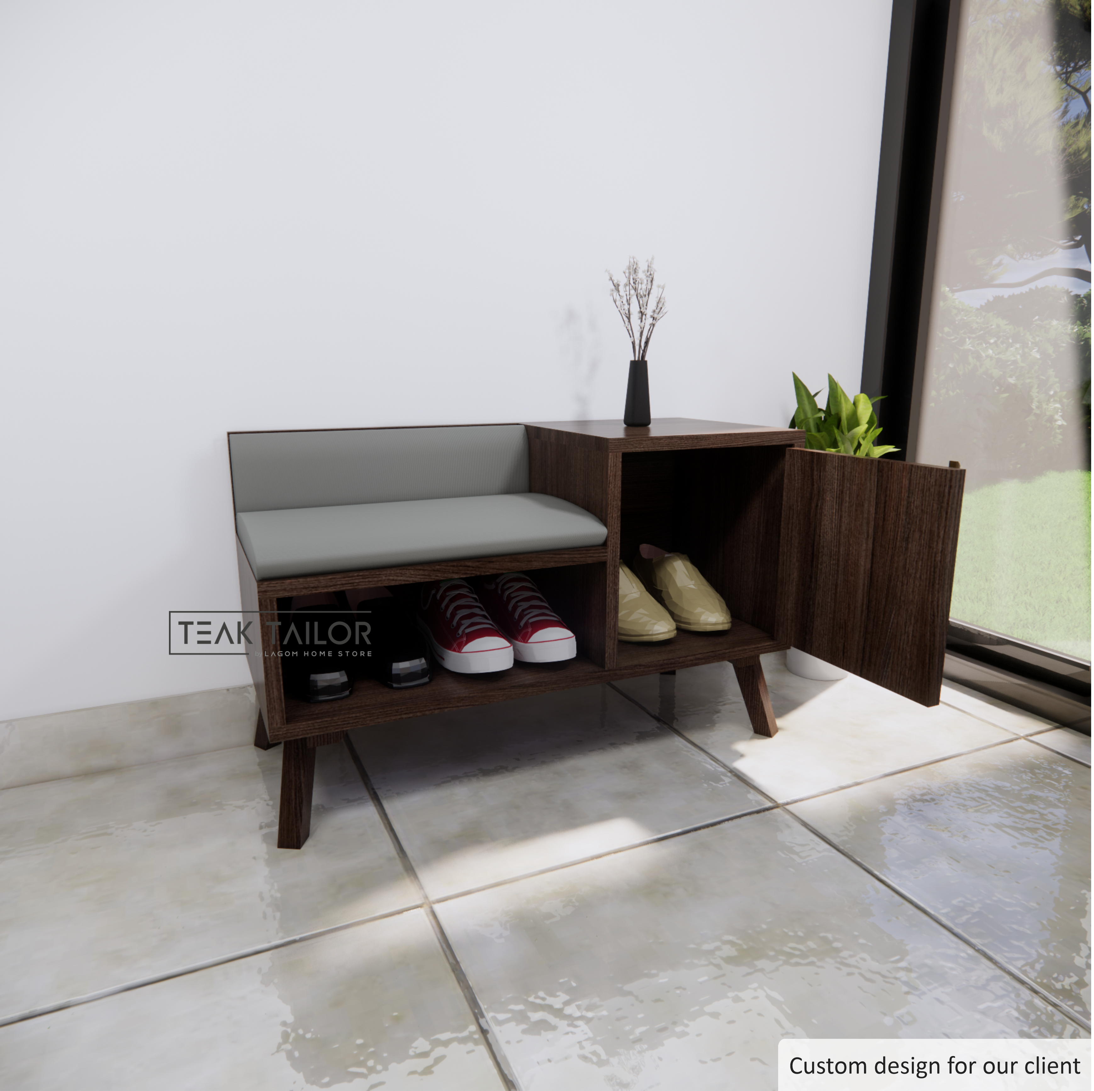 Teak Wood Shoe Rack with Bench