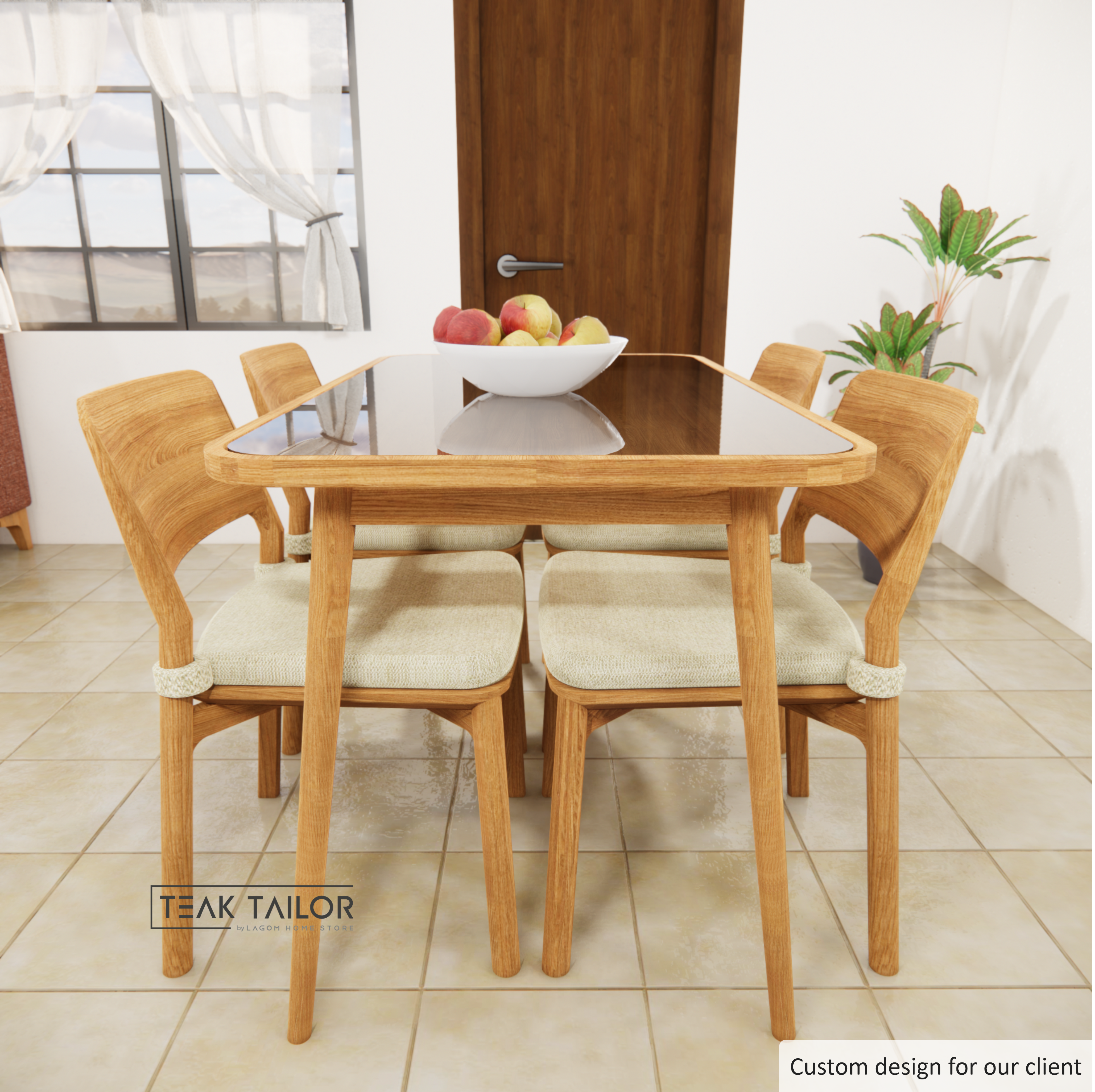 Modern Teak Wood Dining Set with 4 Chairs