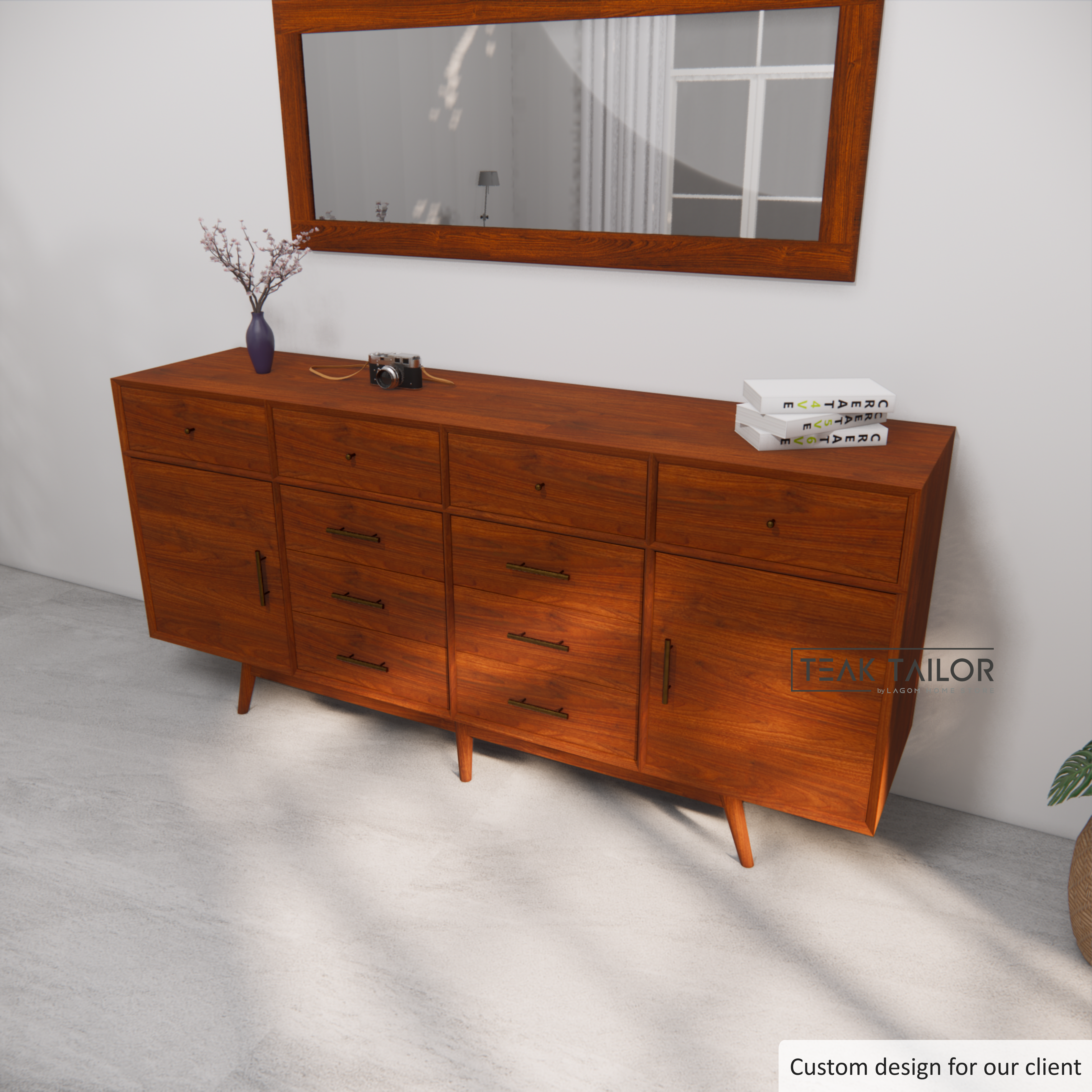Large Teak Buffet with 10 Drawers & 2 Doors