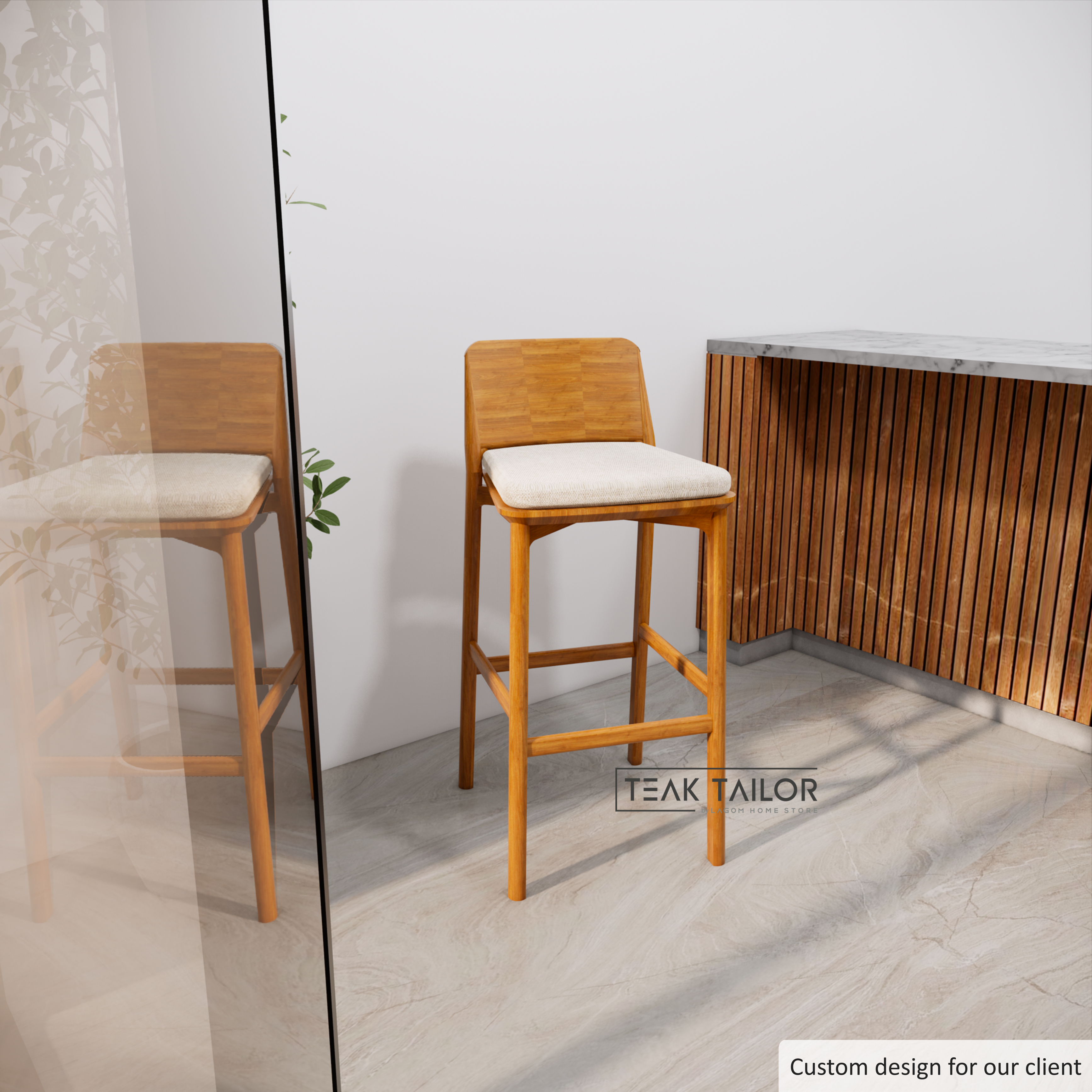 Spectator Bar Stool with Solid Teak Wood & Premium Cushion