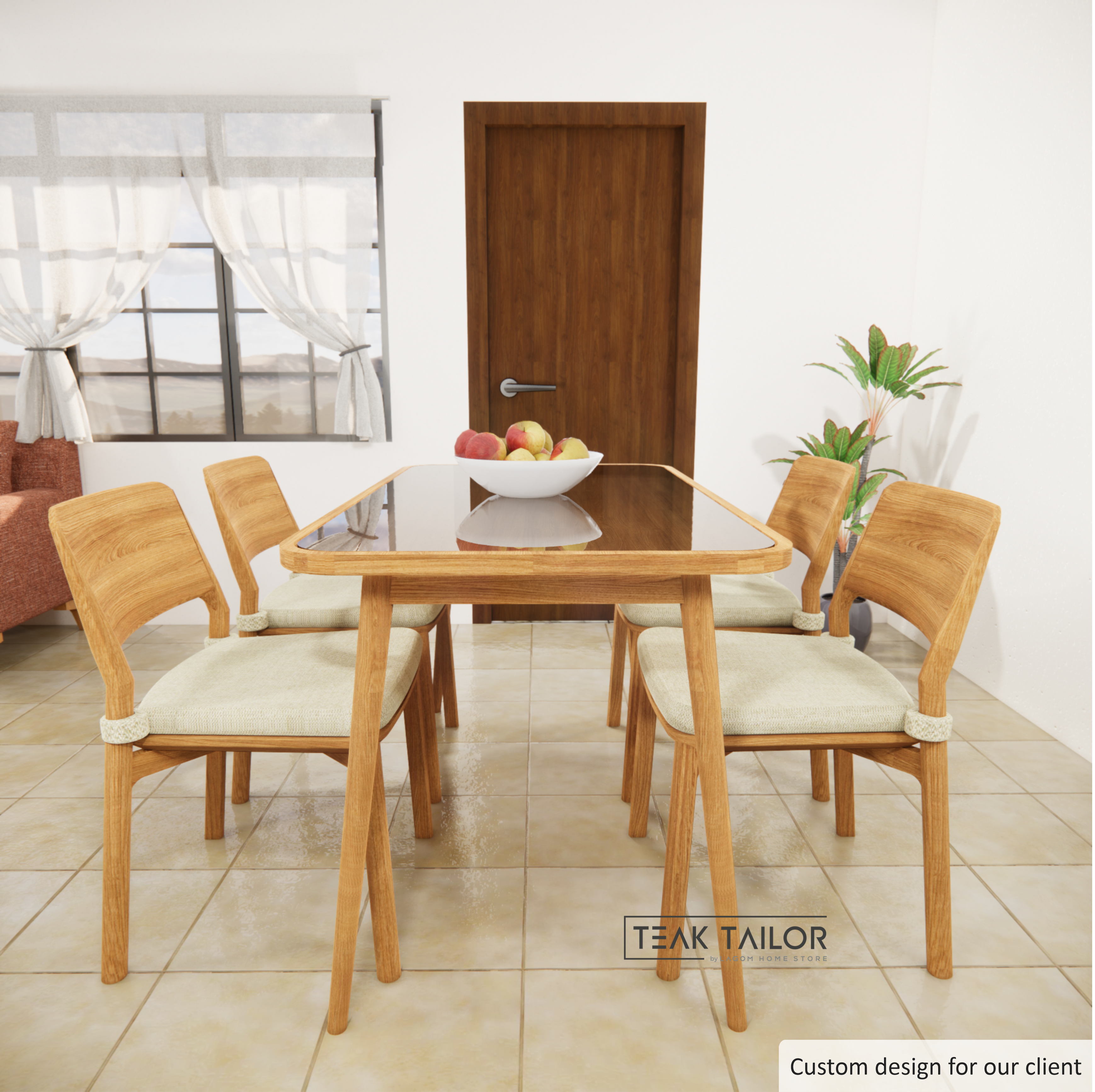 Modern Teak Wood Dining Set with 4 Chairs
