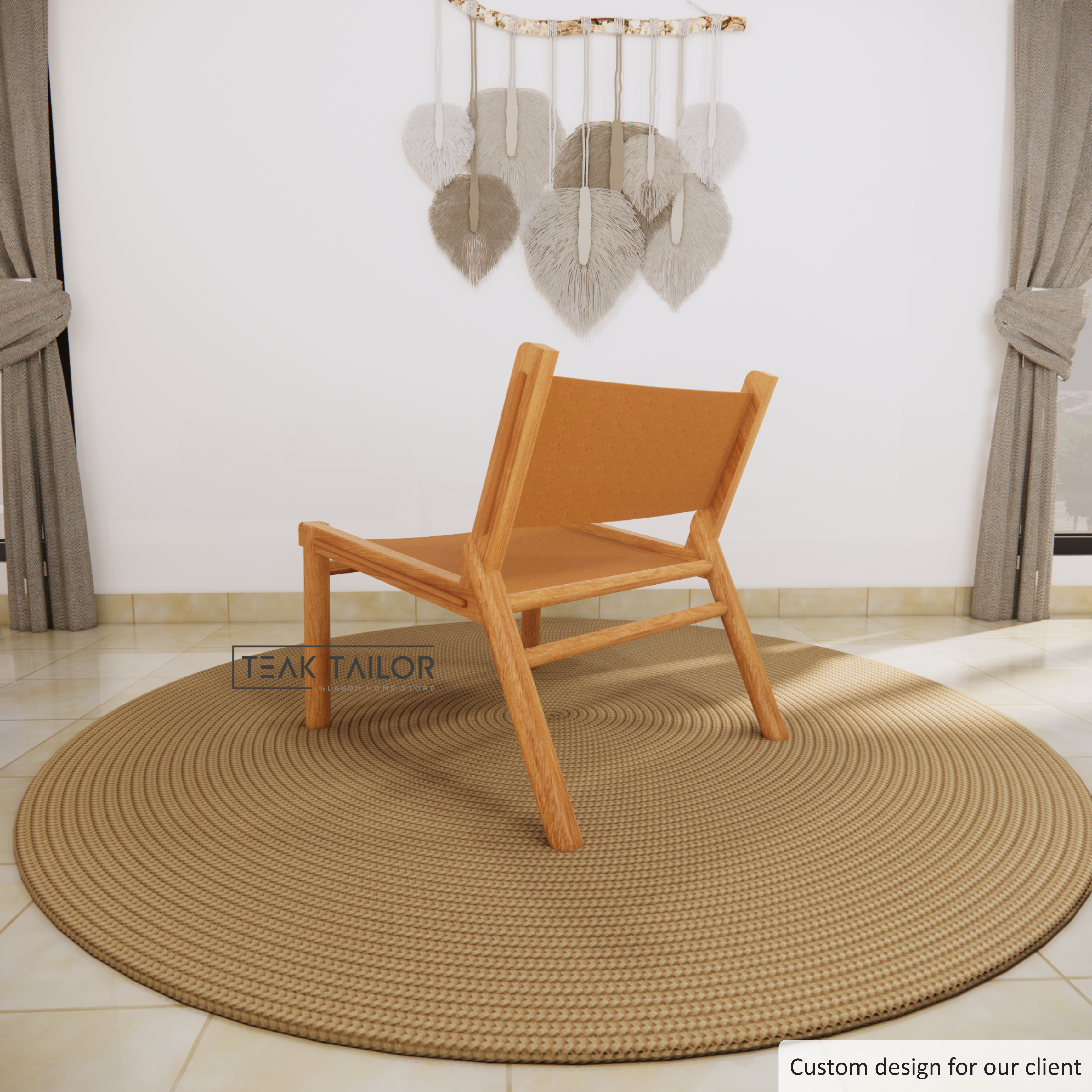 Teak and Leather Lounge Chair