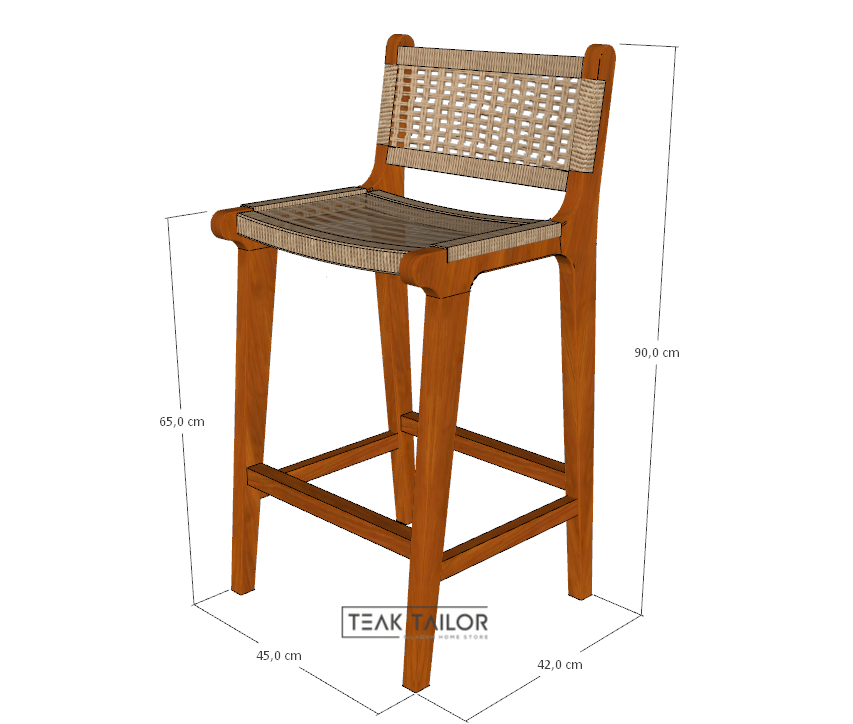 Exclusive Bar Stool in Teak Wood and Premium Loom