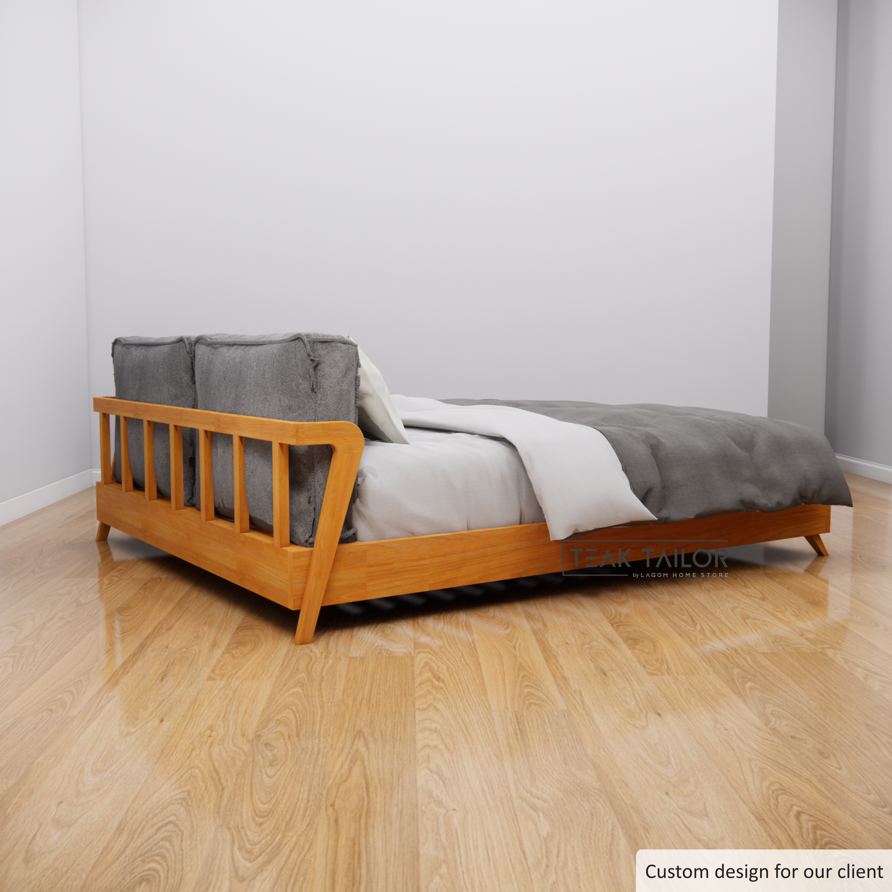 Elegant Teak Bed Frame with Removable Cushion Headboard