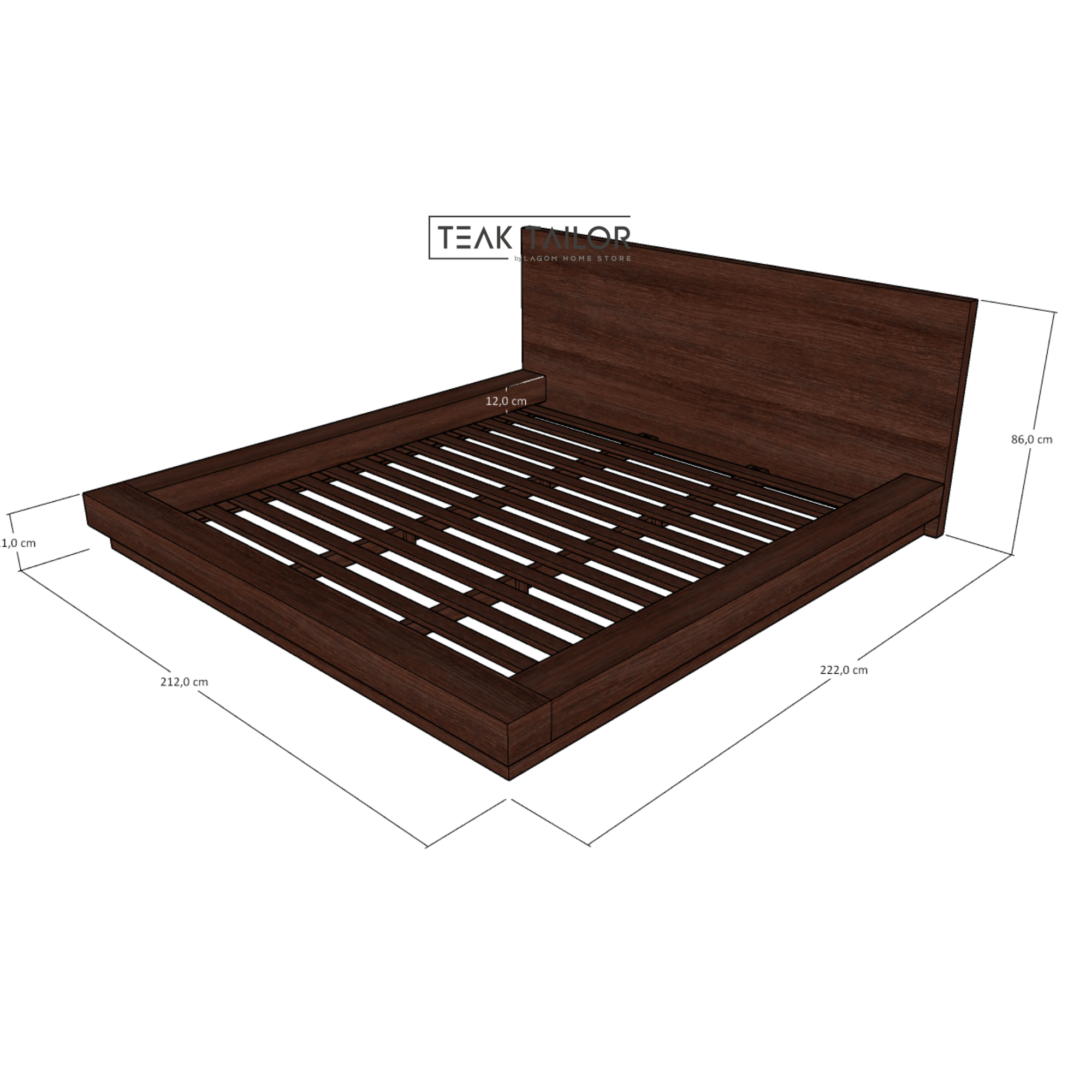 Modern Floor Bed Frame in Solid Teak Wood